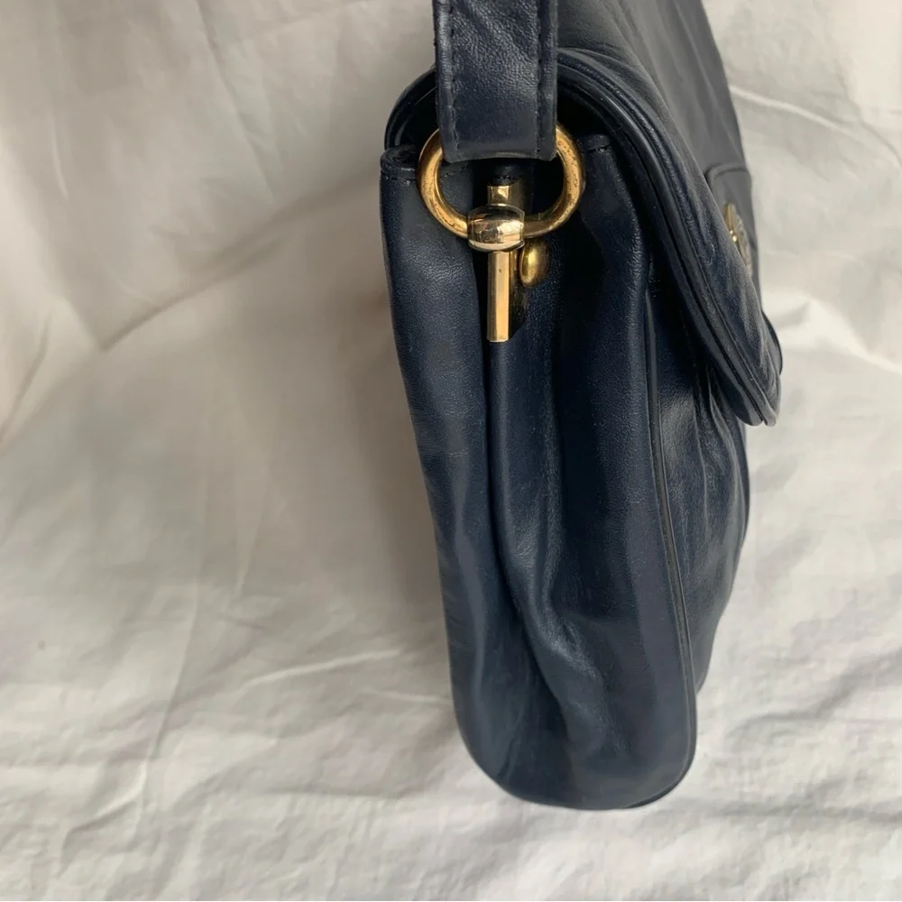 Dark Blue Etienne Aigner Vintage Leather Shoulder Bag - Picture 7 of 9